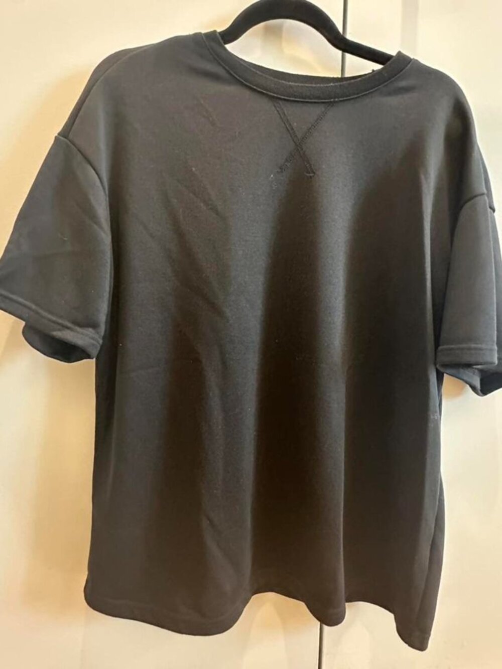 Cider Round Neckline Solid Short Sleeve Sweatshirt Black Size S